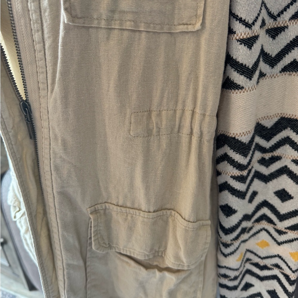 Pixley Beige Utility Jacket With Patterned Sleeve… - image 3